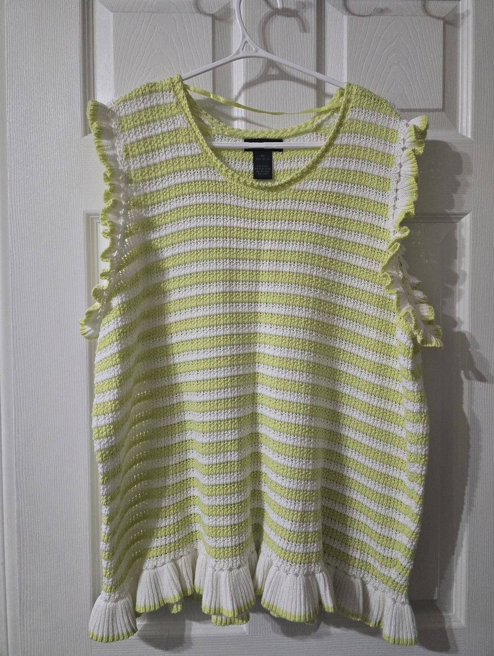Open Knit Ruffled Trim Sleeveless Striped Sweater Tank/Vest, Size 2X, EUC!
